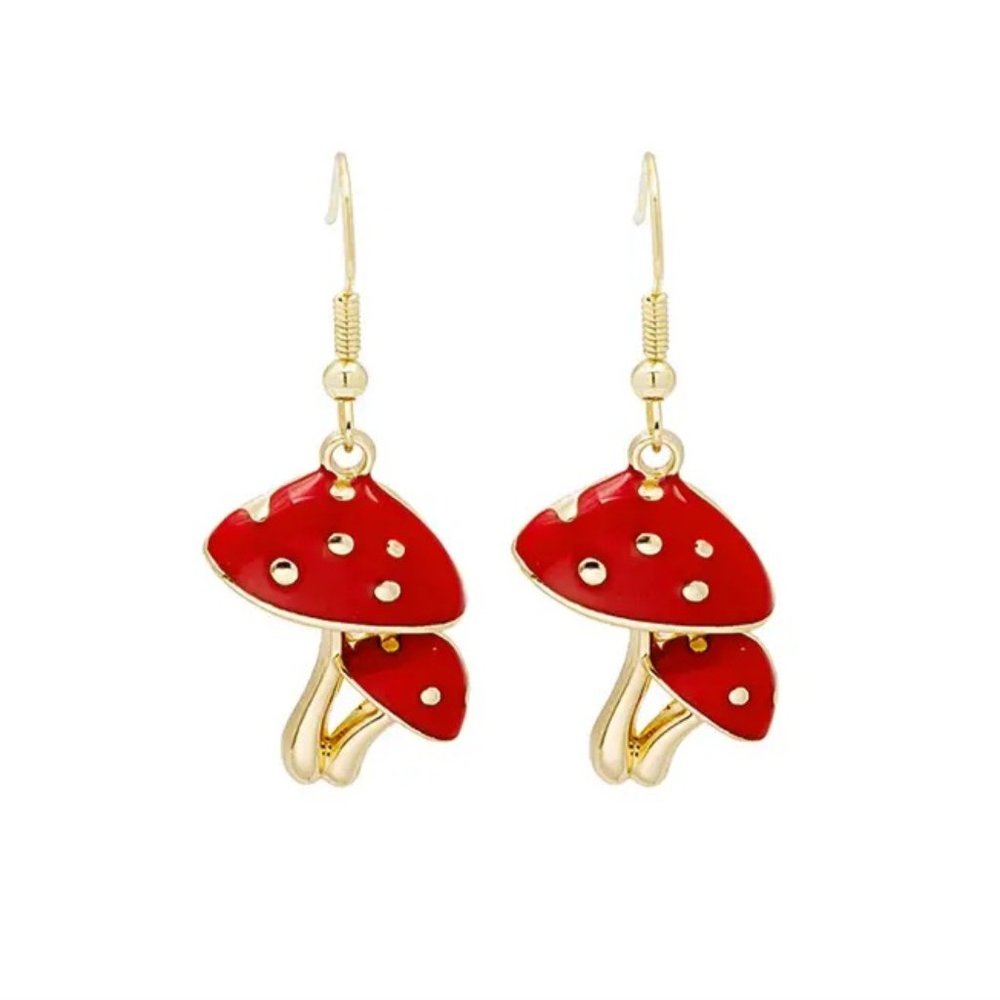 NEW Cute Mushroom Drop dangle earrings Red - Picture 4 of 5
